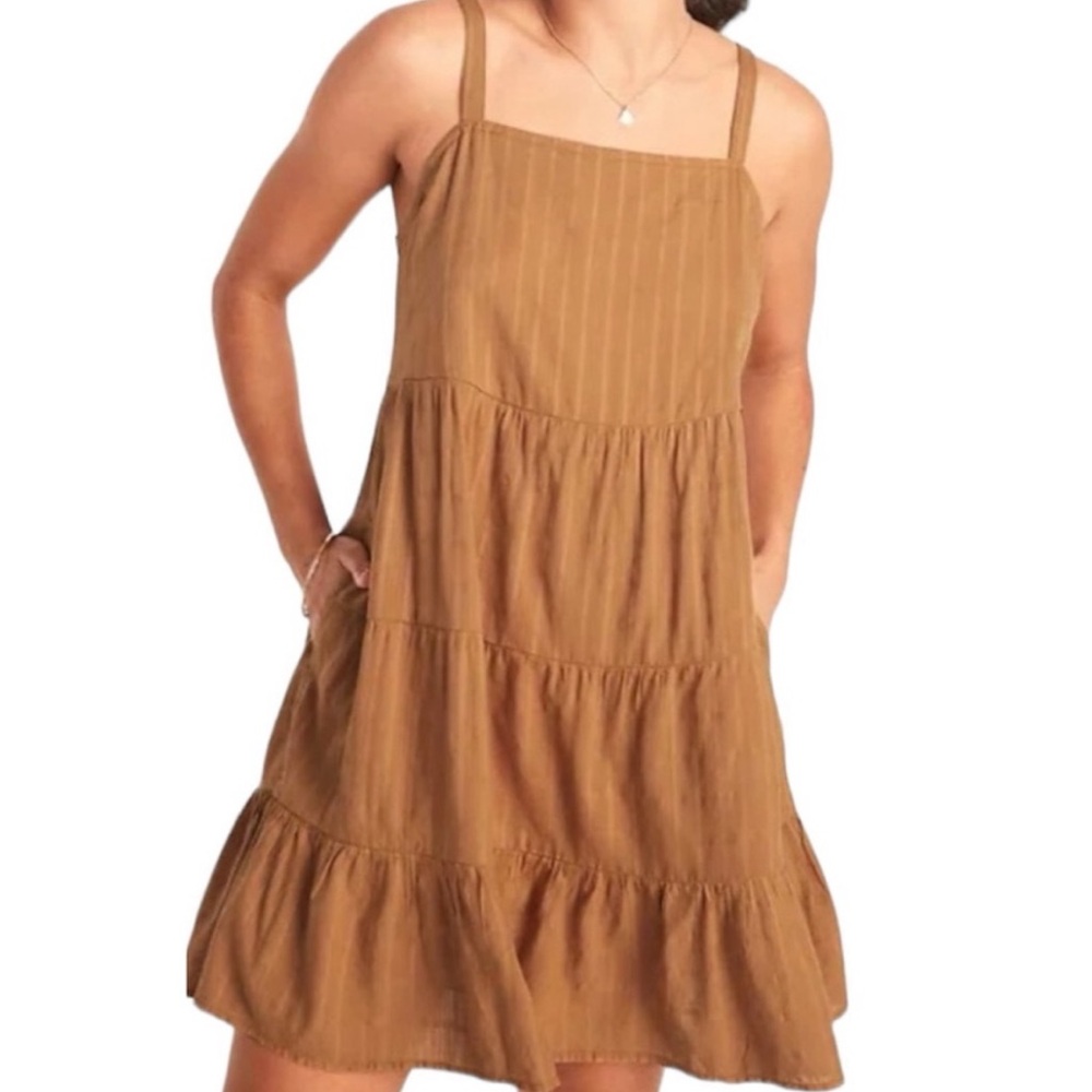 Old Navy | Sleeveless tiered | Tan Ruffled Sundress - small - coin color